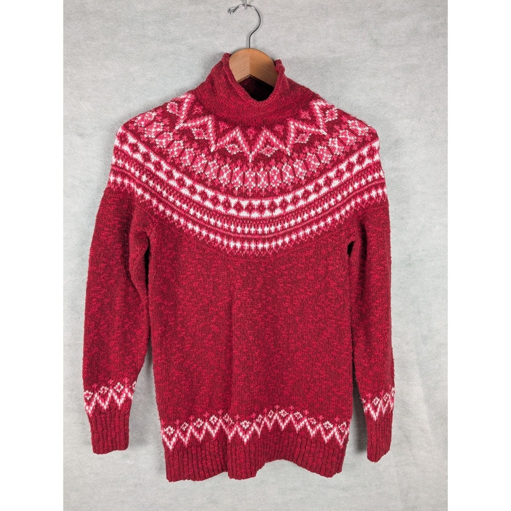 LL Bean Funnel Neck Sweater Women's Size Small Cotton - Roll Neck, Red